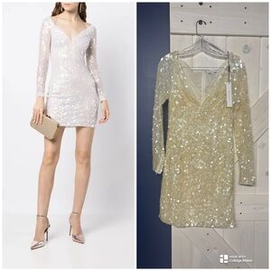 Rachel Gilbert Fleur Fitted Sequined Mini Dress in Cream New with Tags Size 8